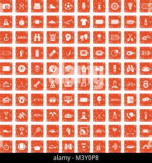 100 sport journalist icons set grunge orange Stock Vector