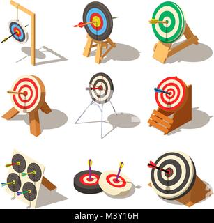 Target with arrow icons set, isometric style Stock Vector