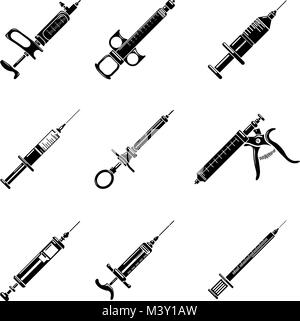 Syringe needleinjection icons set, simple style Stock Vector