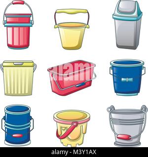 Bucket types container icons set, cartoon style Stock Vector