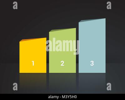Simplier three-column chart in pastel colors on a dark background Stock Vector