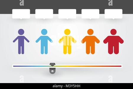 colorful characters with different weight and BMI indicator Stock Vector