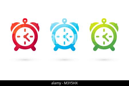 Three color alarm clocks Stock Vector