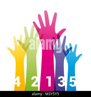 color hands up with numbers Stock Vector