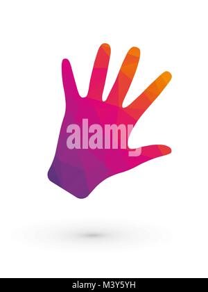 Human hand pink orange triangle color fingers Stock Vector