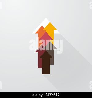 arrow composed of smaller colored arrows with long shadows Stock Vector