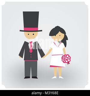 groom and bride in pink Stock Vector