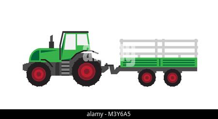 green tractor with trailer Stock Vector