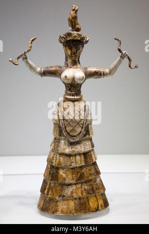 Figurine of the Snake Goddess from the Knossos Temple Repositories, dated 1650-1550 BC, Archaeological Museum of Heraklion, Iraklio, island of Crete Stock Photo