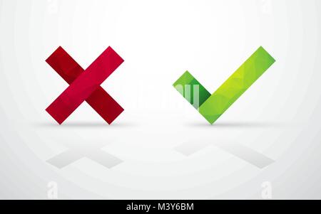 check and x mark with shadow Stock Vector