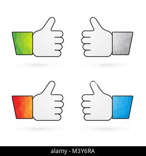 four indicators recommend thumbs up with colorful sleeves as like Stock Vector