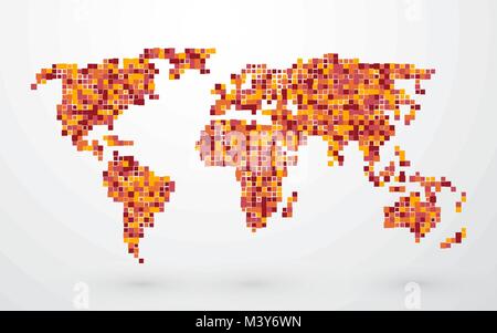 colored map of the world from small squares Stock Vector