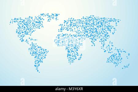 world map made of small blue circles Stock Vector