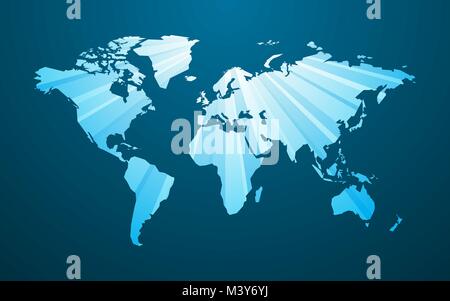 striped blue world map on dark background Stock Vector