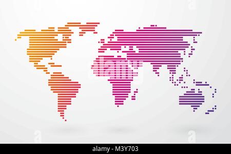 world map made up of colored stripes on a light background Stock Vector