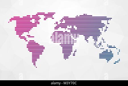 simple world map made up of colored stripes on a bright triangular background Stock Vector
