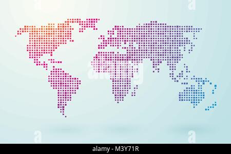 map of world composed of small colored squares Stock Vector