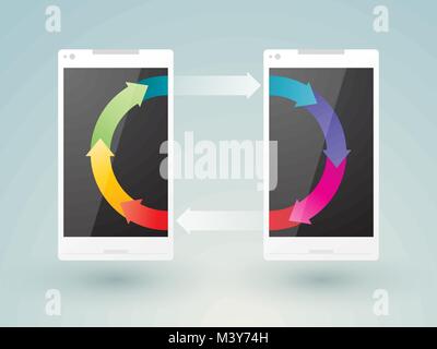 Two mobile phones share data Stock Vector