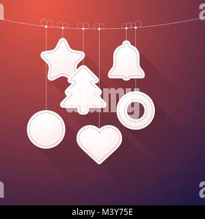 Christmas decorations on a thread with shadow Stock Vector