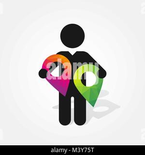 figure man holds beautiful color pins Stock Vector