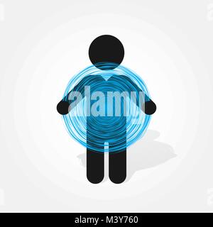 figure man holds blue circle composed of thin lines Stock Vector