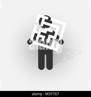 Simple black silhouette of a man with a sign with a small mazes Stock Vector