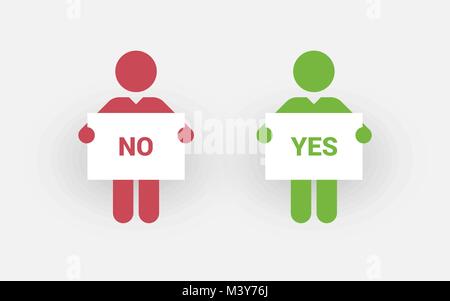 Red and green silhouettes of two men with a sign right and wrong Stock Vector