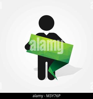 figure man holds green origami tag Stock Vector