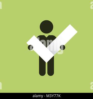 figure holding in hands symbol right check mark Stock Vector