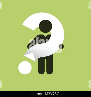 Simple black silhouette of a man with a big white question mark Stock Vector
