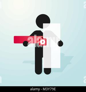 figure man holds sign and a red tab Stock Vector