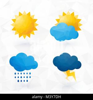 Icons for weather with sun and cloud motif with triangles Stock Vector