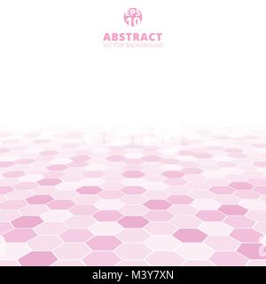 Abstract hexagon perspective pattern white and pink color background. Vector illustration Stock Vector