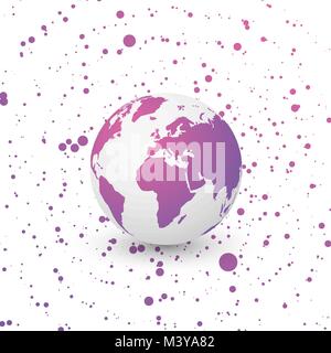 violet world globe on dotted background Stock Vector