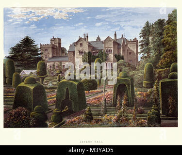 Vintage engraving of Levens Hall is a manor house in the Kent valley, near the village of Levens and 5 miles (9 km) south of Kendal in Cumbria, Northe Stock Photo