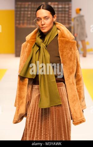 London, UK. 12th Feb, 2018. Pure London A/W 2018/19, Olympia, London, UK. Models wears clothes by Paisie. Credit: Antony Nettle/Alamy Live News Stock Photo