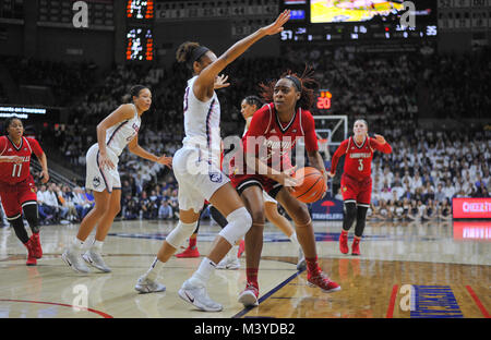 Stores, Connecticut, USA. 12th Feb, 2018. Bionca Dunham (33) of the Louisville Cardinals looks to shoot during a game against Uconn Huskies at Gampel Pavilion in Stores, Connecticut. Gregory Vasil/Cal Sport Media/Alamy Live News Stock Photo