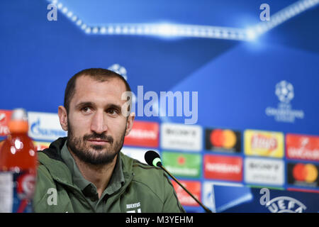 Turin, Italy. 12th Feb, 2018. Giorgio Chiellini (Juventus FC),during the Champions League press conference before the match between Juventus FC vs Tottenham Hotspur F.C. at Allianz Stadium  on 12 February 2018 in Turin, Italy. Credit: Antonio Polia/Alamy Live News Stock Photo