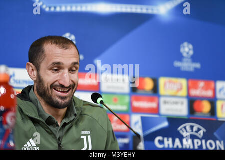 Turin, Italy. 12th Feb, 2018. Giorgio Chiellini (Juventus FC),during the Champions League press conference before the match between Juventus FC vs Tottenham Hotspur F.C. at Allianz Stadium  on 12 February 2018 in Turin, Italy. Credit: Antonio Polia/Alamy Live News Stock Photo
