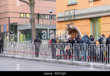 Stockholm, Sweden, 13th February, 2018. Terrorism charges, Security hall 1, Stockholm District Court. Terror suspect Rakhmat Akilov, main hearing starts in Stockholm today. Rakhmat Akilov is suspected of stealing a truck and mowing down a crowd of people  on a pedestrian street in the Swedish capital, killing five people and many injured, April 7, 2017. Credit: Barbro Bergfeldt/Alamy Live News Stock Photo
