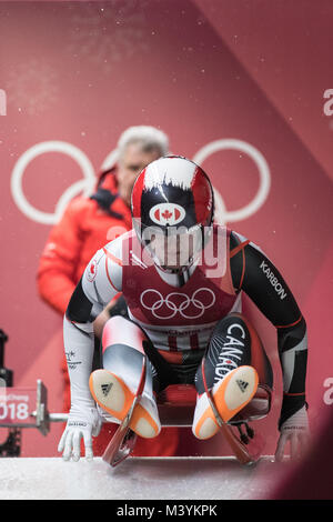 Alex Gough of Canada starts a women's singles luge training run at the ...