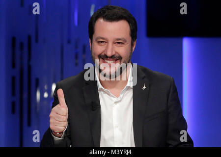 Rome, Italy. February 13th 2018.Matteo Salvini  Roma 13/02/2018. Trasmissione tv 'Otto e Mezzo' Rome February 13th 2018. Talk show 'Otto e Mezzo' Foto Samantha Zucchi Insidefoto Credit: insidefoto srl/Alamy Live News Stock Photo