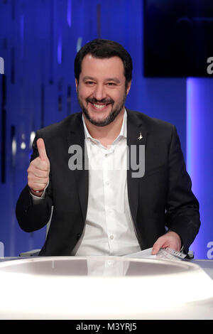 Rome, Italy. February 13th 2018.Matteo Salvini  Roma 13/02/2018. Trasmissione tv 'Otto e Mezzo' Rome February 13th 2018. Talk show 'Otto e Mezzo' Foto Samantha Zucchi Insidefoto Credit: insidefoto srl/Alamy Live News Stock Photo