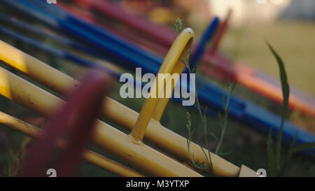 Four colorful seesaws at a playground. Stock Photo