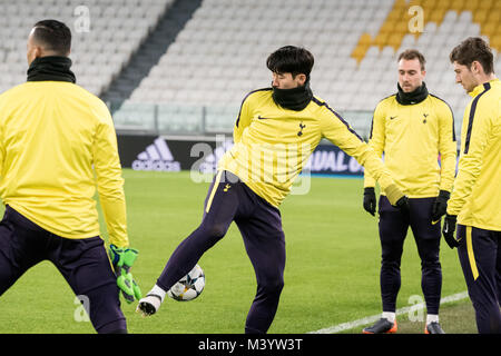 Turin, Italy. 12th Feb, 2018. Tottenham team during the training session at Juventus Stadium beforte the Champions League match against Juventus, in Turin 12th february 2018 Credit: Alberto Gandolfo/Pacific Press/Alamy Live News Stock Photo