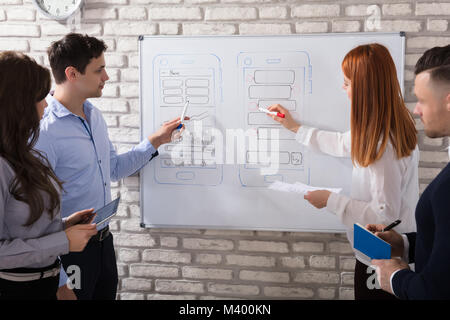 Male And Female Creative Web Designer Doing Usability Research For Mobile Application Stock Photo