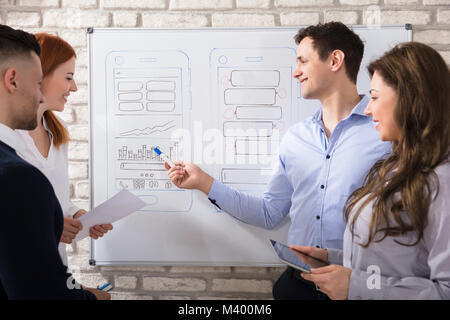 Male And Female Creative Web Designer Doing Usability Research For Mobile Application Stock Photo