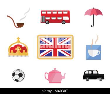 Set of cute cartoons related to London and England Stock Vector