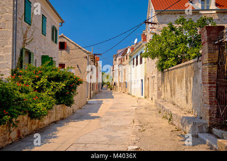 Prvic Luka colorful mediterranean street view, Sibenik archipelago of Dalmatia, Croatia Stock Photo