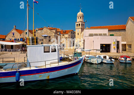 Island of Prvic harbor and waterfront view in Sepurine village, Sibenik archipelago of Croatia Stock Photo